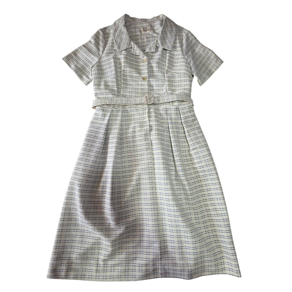 Shelton Stroller Vintage 50s‎ Shirt Dress Belted White Blue Size 18 1/2